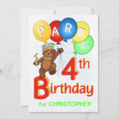 Koninklijke Teddy Bear 4e verjaardag Kaart (Voorkant)