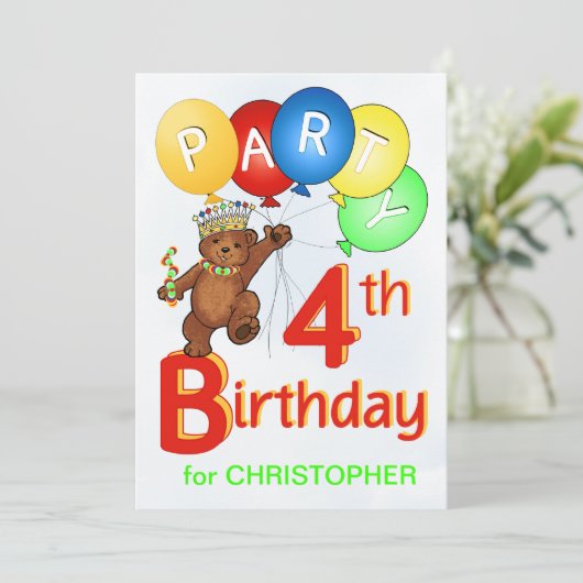 Koninklijke Teddy Bear 4e verjaardag Kaart (Staand voorkant)