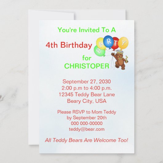 Koninklijke Teddy Bear 4e verjaardag Kaart (Achterkant)