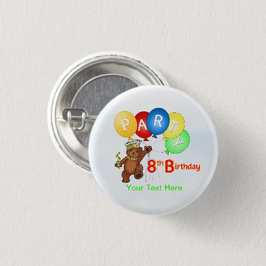 Koninklijke Teddy Bear 8th Birthday Party Ronde Button 3,2 Cm (Voorkant /achterkant)