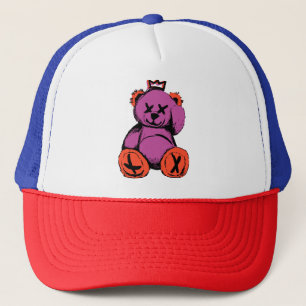 Koninklijke teddybeer in paars en oranje trucker pet