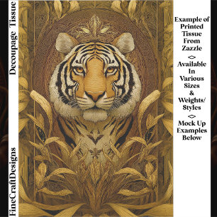 Koninklijke Tijger in Bruin & Goud EQ4 Decoupage Tissuepapier
