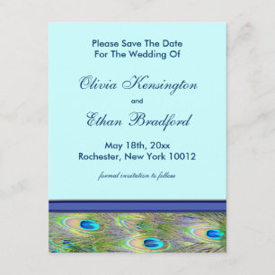 Koninklijke Turquoise Blauwe Pauw Huwelijksuitnodi Save The Date