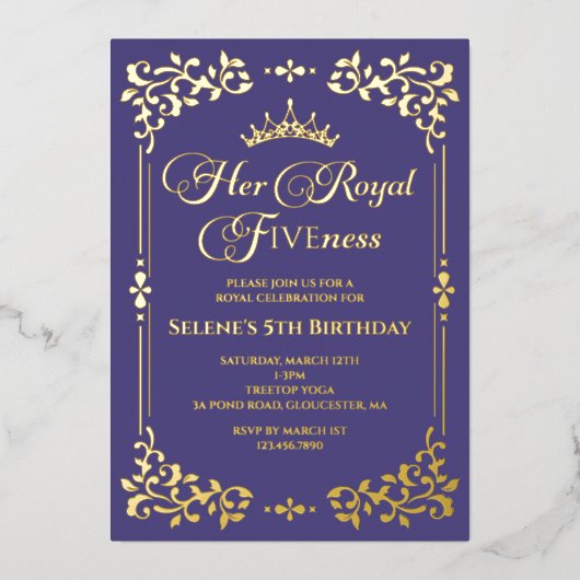 Koninklijke Veertiende Princes 5e verjaardag Folie Folie Uitnodiging (Voorkant)