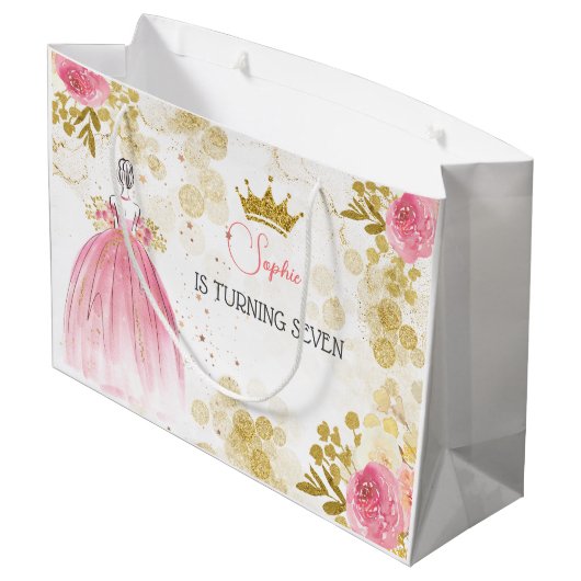 Koninklijke verjaardag van de roze prinses groot cadeauzakje (Achterkant Gekanteld)