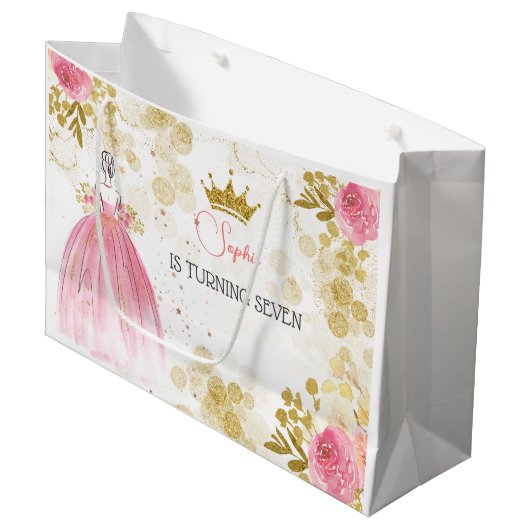 Koninklijke verjaardag van de roze prinses groot cadeauzakje (Voorkant Gekanteld)