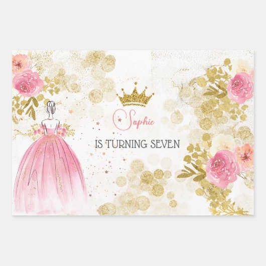 Koninklijke verjaardag van de roze prinses inpakpapier vel (Voorkant)