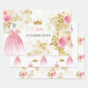 Koninklijke verjaardag van de roze prinses inpakpapier vel
