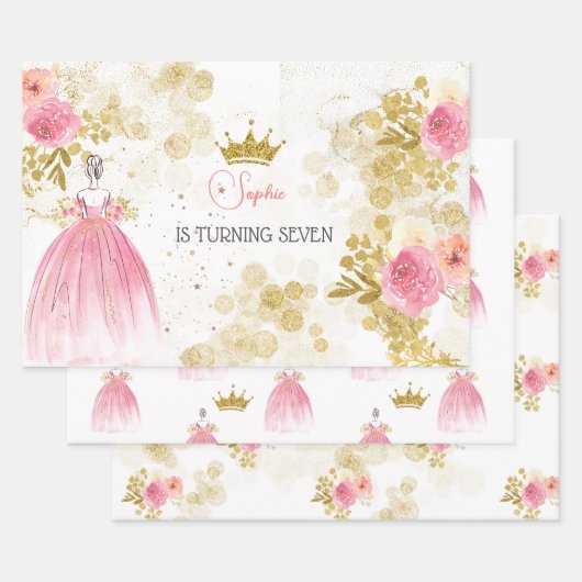 Koninklijke verjaardag van de roze prinses inpakpapier vel (Set)