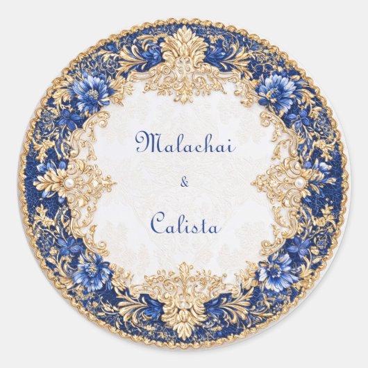 Koninklijke Victoriaanse Saffier Blauwe Gouden Bar Ronde Sticker (Voorkant)