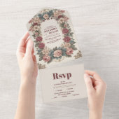 Koninklijke Victoriaanse Whimwham Bloemen Bruiloft All In One Uitnodiging (Afscheurbaar)