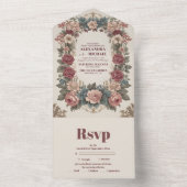 Koninklijke Victoriaanse Whimwham Bloemen Bruiloft All In One Uitnodiging (Binnen)