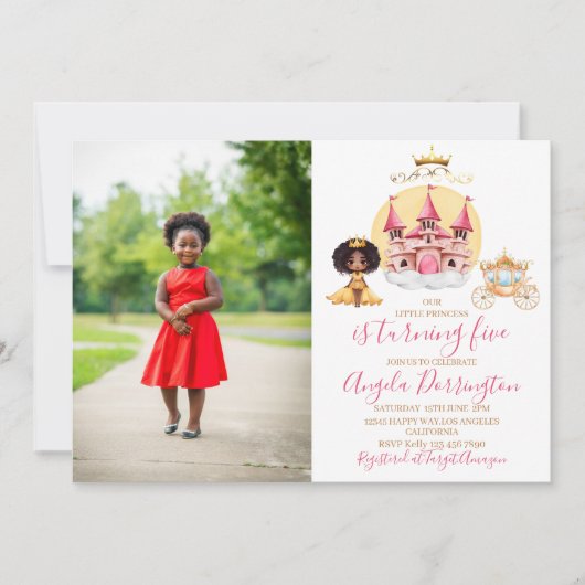 Koninklijke viering 5 aquarel kleine prinses kaart (Voorkant)