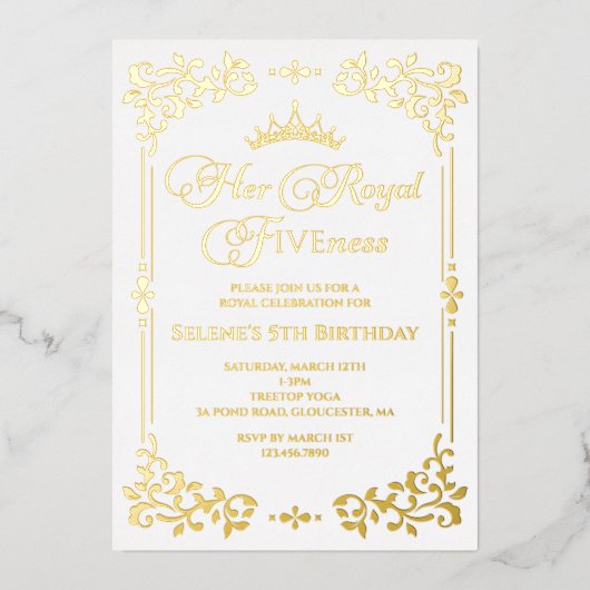 Koninklijke Vijfvoud Prinzen 5e Verjaardag Folie Uitnodiging (Voorkant)