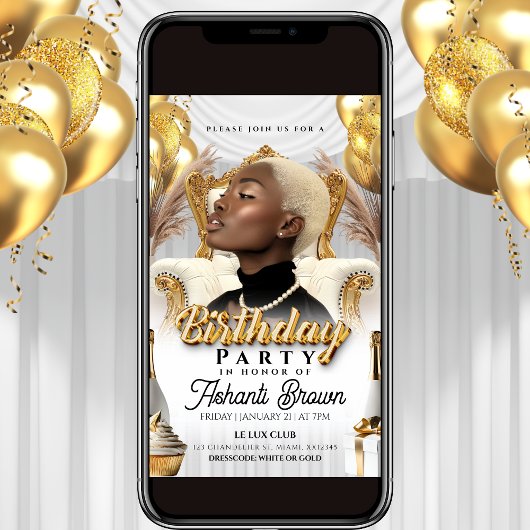 koninklijke witte en gouden verjaardagsfeest flyer kaart