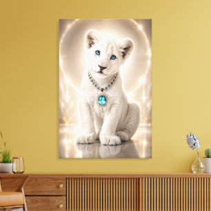 Koninklijke Witte Leeuw Blauwe Saffier Legacy Canv Canvas Afdruk