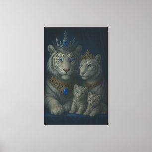 Koninklijke Witte Tijgerfamilie · Blauwe Saffierkr Canvas Afdruk