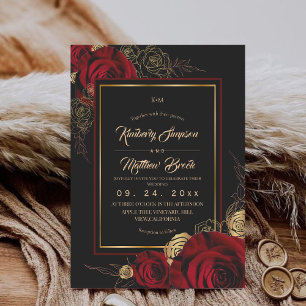 Koninklijke Zwarte Bourgondië Rozen Boho Bruiloft Kaart