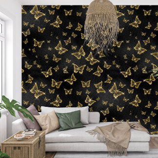 Koninklijke zwarte en gouden Sparkle Butterfly Behang