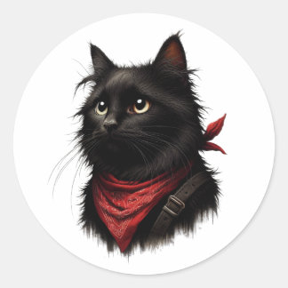Koninklijke zwarte kat met rode kroon ronde sticker