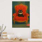 Koninklijke Zwarte Kat op Rode Troon Poster (Keuken)
