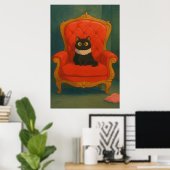Koninklijke Zwarte Kat op Rode Troon Poster (Thuiskantoor)
