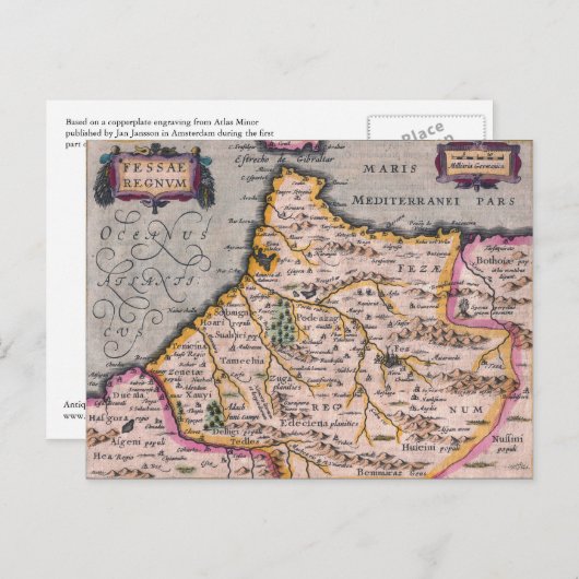 Koninkrijk Fez Fes Antiek Map of Marokko Briefkaar Briefkaart (Voorkant / Achterkant)