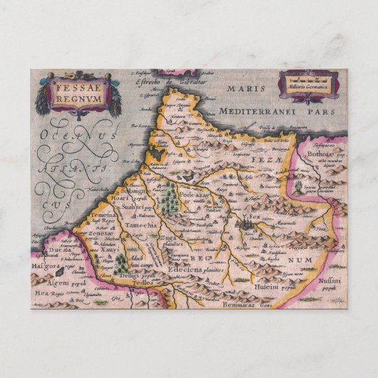 Koninkrijk Fez Fes Antiek Map of Marokko Briefkaar Briefkaart (Voorkant)