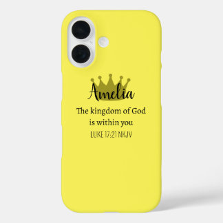 Koninkrijk Gods Bijbelvers Naam en Kroon Geel iPhone 16 Hoesje