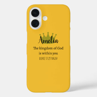 Koninkrijk Gods Bijbelvers Naam en Kroon Oranje iPhone 16 Hoesje