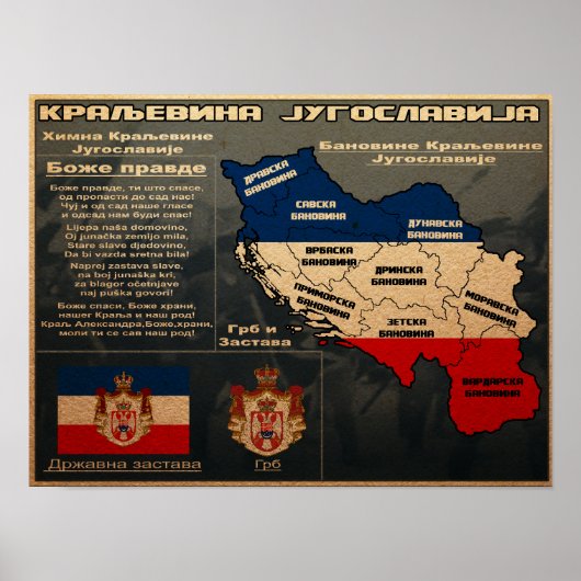 Koninkrijk Joegoslavië Vlag Kaart Poster (Voorkant)