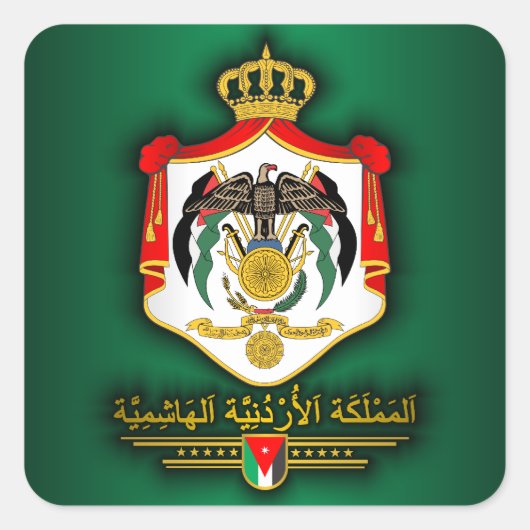 Koninkrijk Jordanië, COA (Arabisch) Vierkante Sticker (Voorkant)