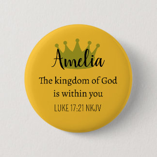 Koninkrijk van God Bijbelvers Naam en Kroon Oranje Ronde Button 5,7 Cm