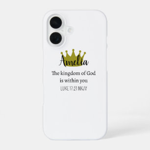 Koninkrijk van God Bijbelvers Naam en Kroon Wit iPhone 16 Hoesje