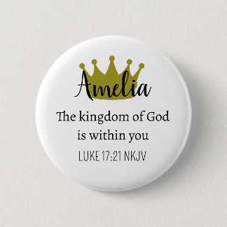 Koninkrijk van God Bijbelvers Naam en Kroon Wit Ronde Button 5,7 Cm