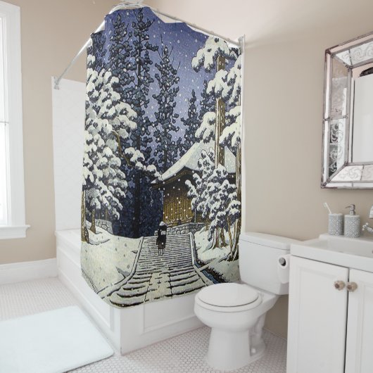 Konjikido in Sneeuw Hiraizumi Kawase Hasui Douchegordijn (In situ)