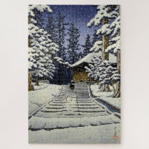 Konjikido in Sneeuw Hiraizumi Kawase Hasui 