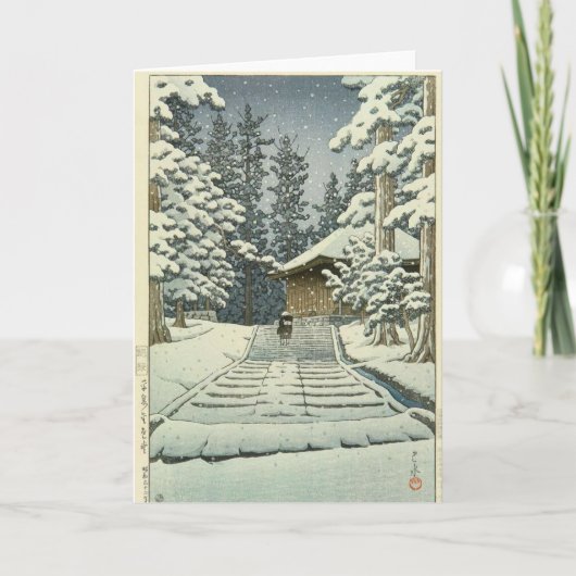 Konjikido in Snow, Hiraizumi door Kawase Hasui Kaart (Voorkant)