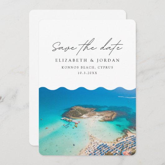 Konnos Beach Cyprus Bruiloft Save the Date Kaart (Voorkant / Achterkant)