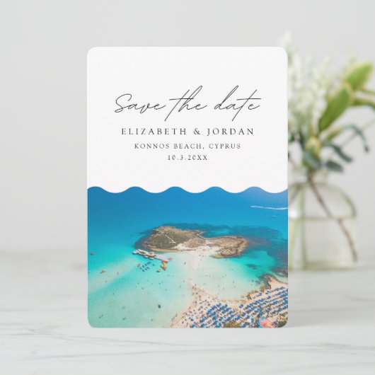 Konnos Beach Cyprus Trouwen Save the Date Kaart (Staand voorkant)