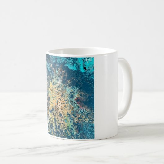 "Konst i varje klunk – en resa i färg och form." Koffiemok (Voorkant rechts)