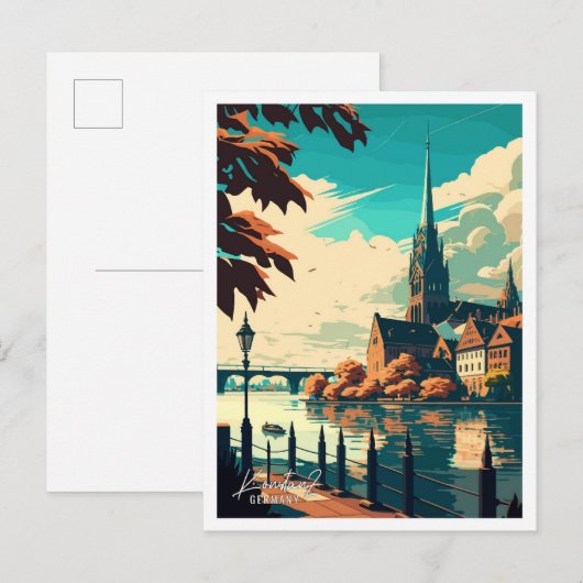 Konstanz Duitsland vintage reisillustratie Briefkaart (Voorkant / Achterkant)