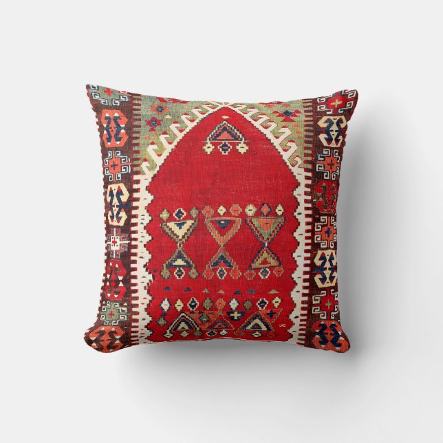 Konya Central Anatolian Niche Kilim Print Kussen (Voorkant)