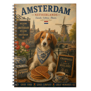 Kooikerhondje in Amsterdam Vintage Reis Kunst Notitieboek