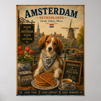 Kooikerhondje in Amsterdam Vintage Reisposter Poster