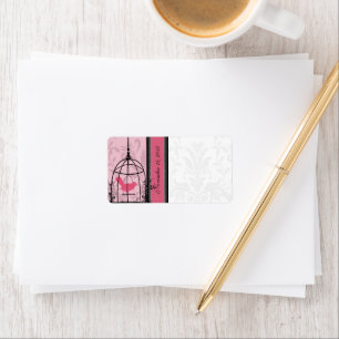 kooiroze vogel en zwarte Stippen Etiket