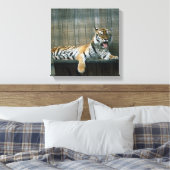 Kooitijger in kooi in dierentuin canvas afdruk (Insitu (Slaapkamer))