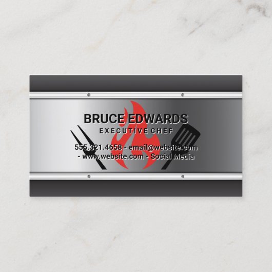 Kook BBQ-gereedschap | Vuur | Metaalachtig Visitekaartje (Achterkant)