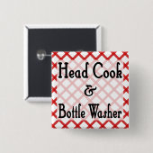 Kook en flessenwasser Keuken Spreuk Knop Vierkante Button 5,1 Cm (Voorkant /achterkant)