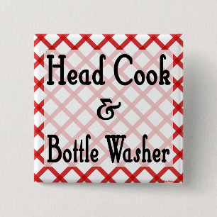 Kook en flessenwasser Keuken Spreuk Knop Vierkante Button 5,1 Cm